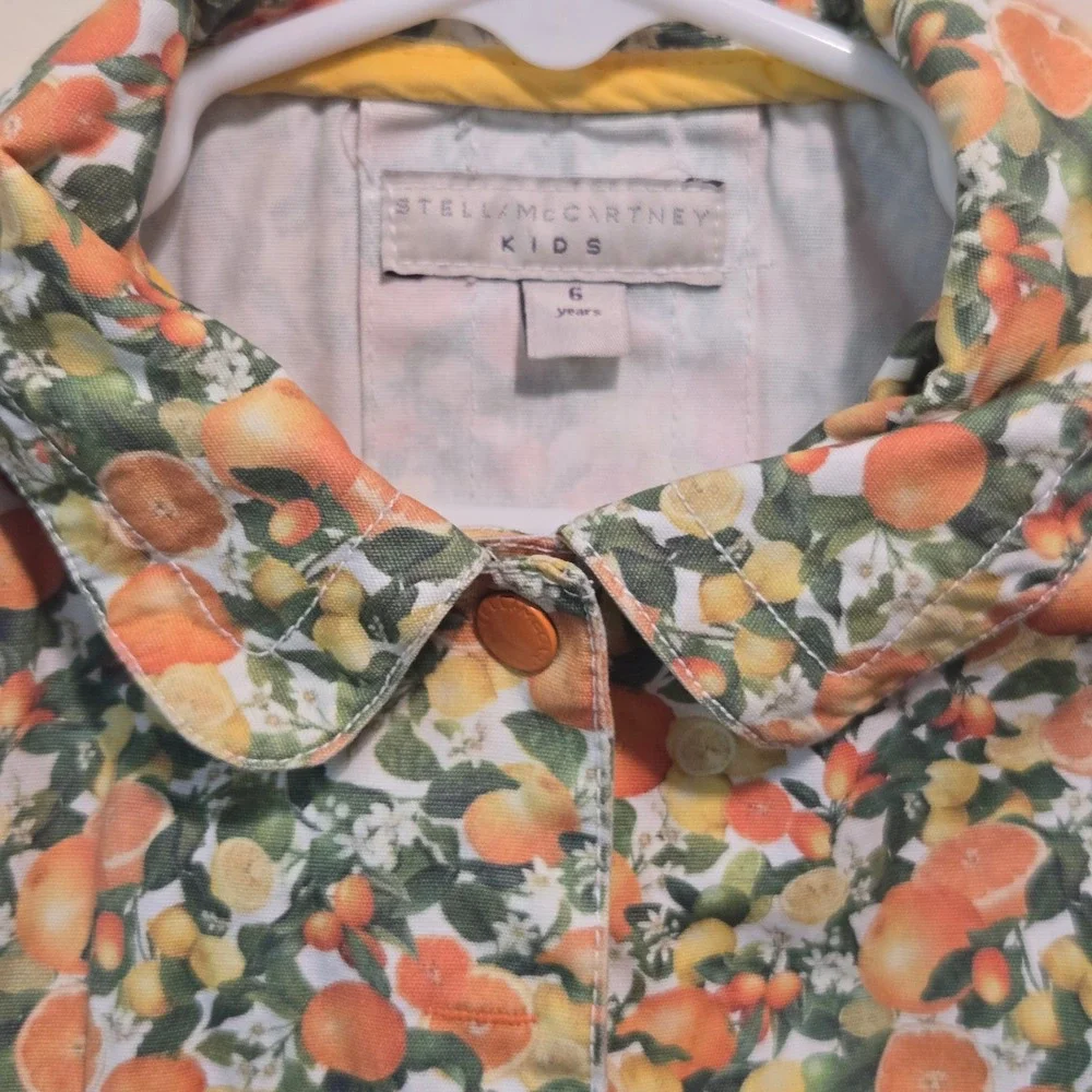 Stella McCartney Kids Citrus Orange Print Hooded Utility Jacket Coat Size 6Y